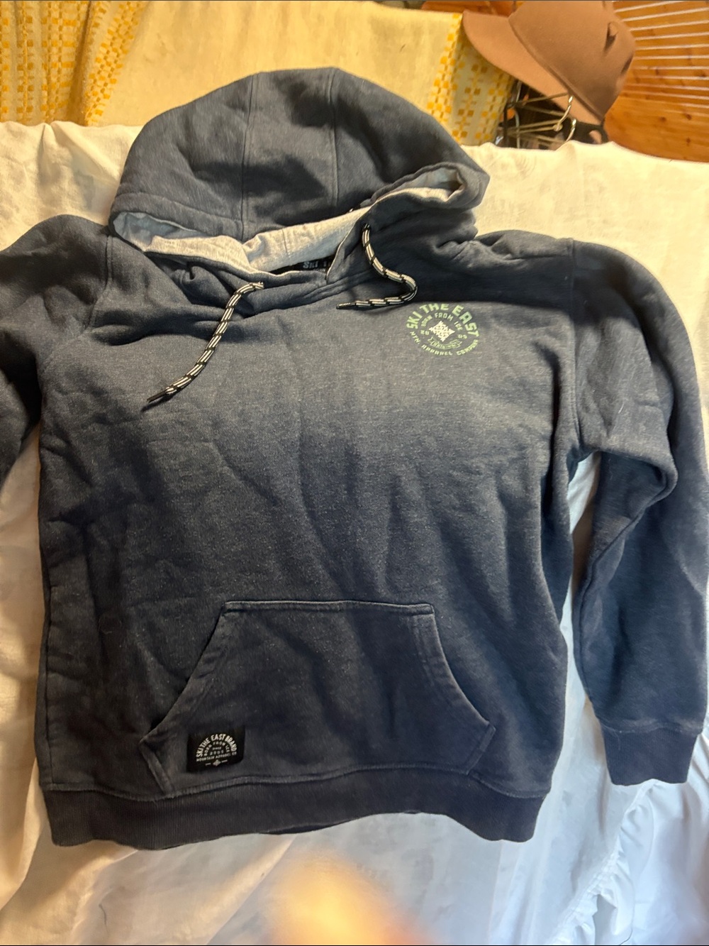 Kids Blue Hooded Pullover Sweatshirt with Graphic Chest Accent